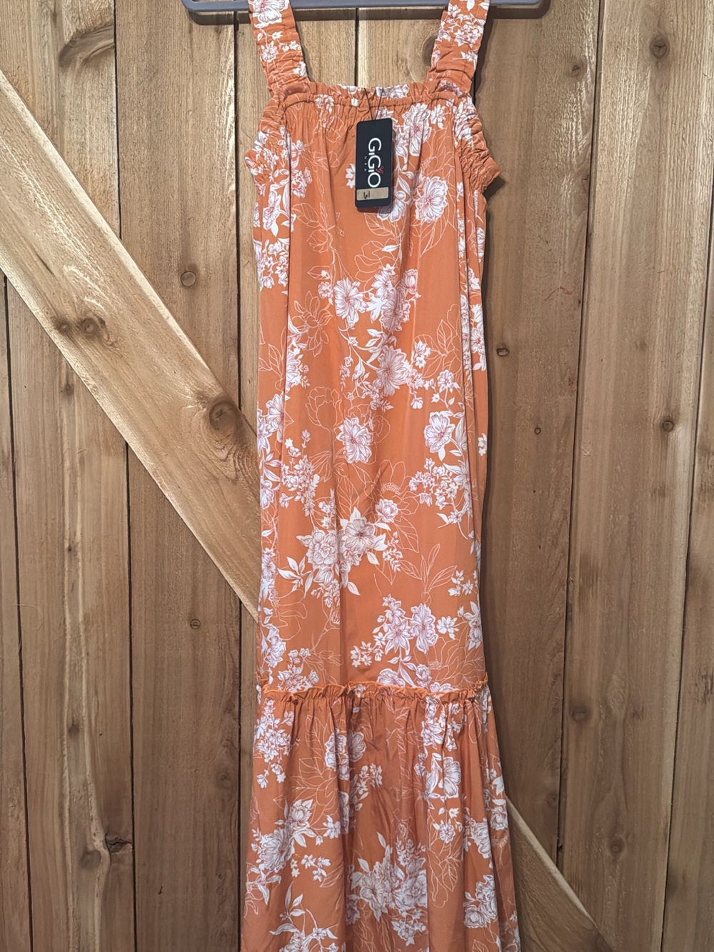 GGO Orange Floral Maxi Dress with Ruffle Hem